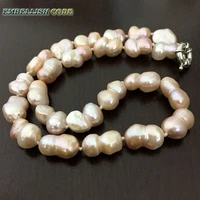 selling well baroque keshi style peanut shape real freshwater pearls statement necklace peach light pink fine jewelry special