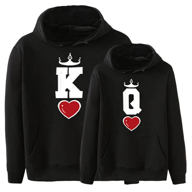Зимние пары черный покерный K and Q QUEEN KING толстовка с капюшоном и длинным рукавом