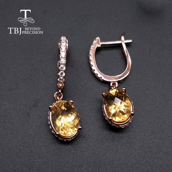 citrine earrings TBJ, цитрин клипсы сережки натуральный драгоценный камень специальная огранка Серебро 925 ювелирные изделия простой дизайн для женщин Свадебная одежда хороший подарок - Цвет камня: citrine earrings