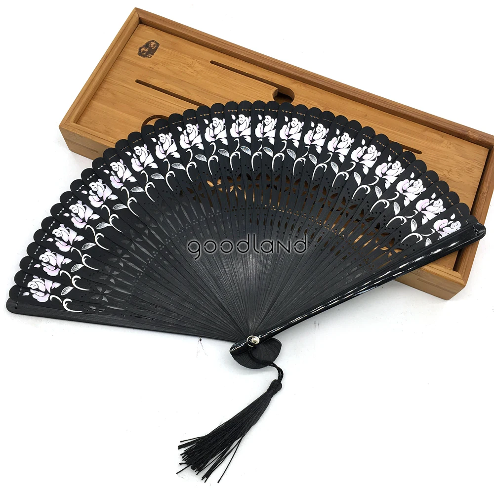 Free Shipping 1pcs Rose Flower Blossom Print Chinese Bamboo Folding Hand Fan Home Decoration Wedding Favor