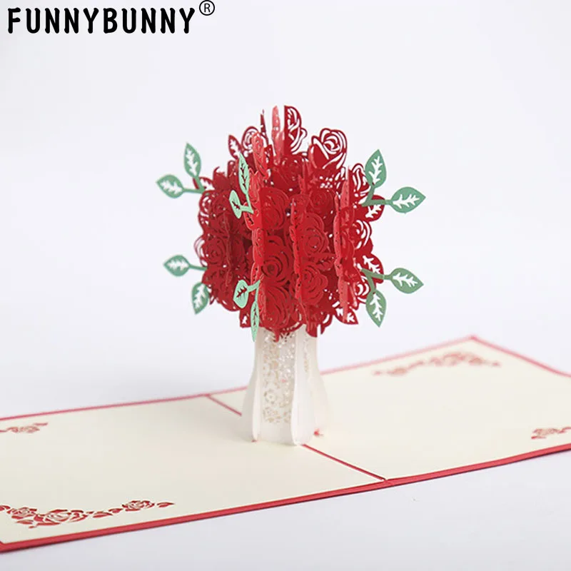 FUNNYBUNNY красная роза букет 3D всплывающие поздравительные открытки на все случаи