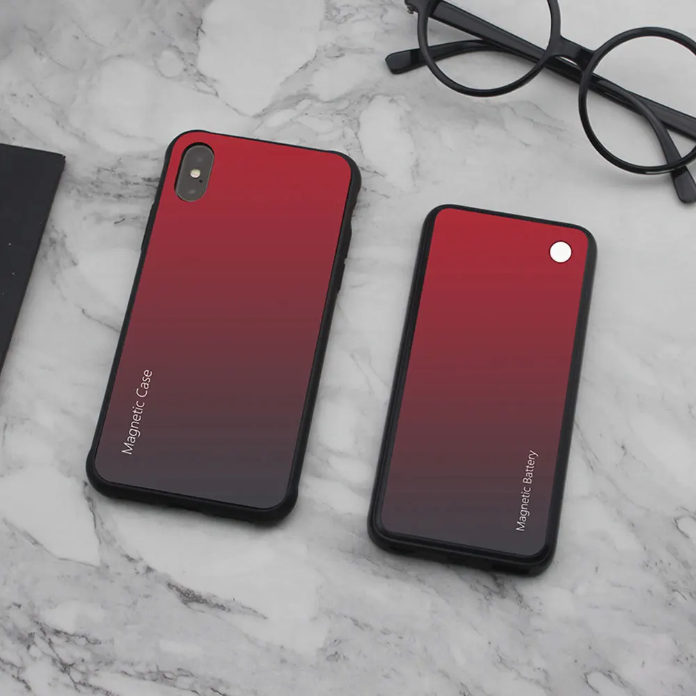 Красный Чехол KISS для iPhone X, XS, чехол для зарядки, для iPhone 8, 8 Plus, XR, XSMAX, power Bank, funda, magnetica, на айфон, xs, carga - Цвет: Красный