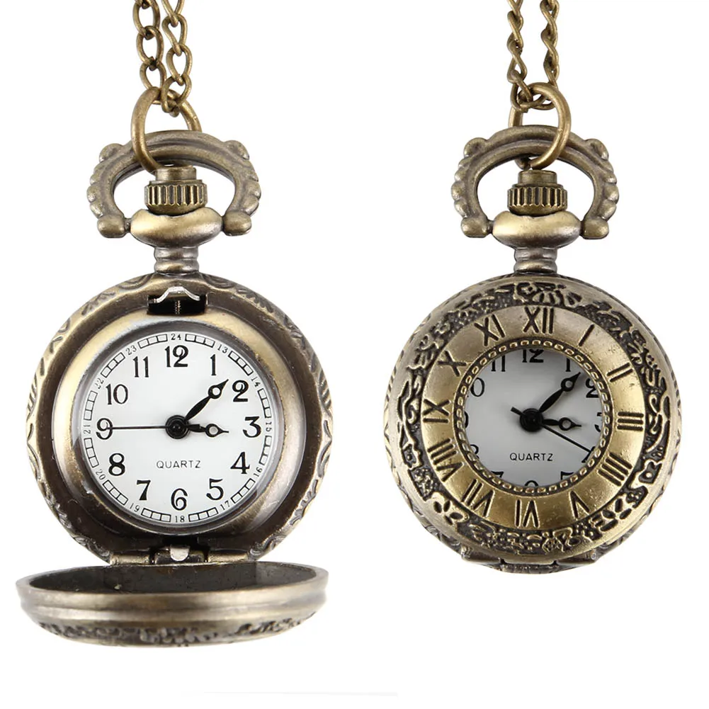 Fashion Vintage Pocket Watch Alloy Roman Number Dual Time Display Clock Necklace Chain Watches Birthday Gifts Retro Hours Clock