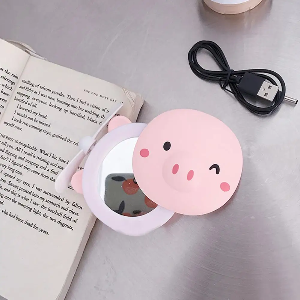 Blinking eyes BellyLady портативный светодиодный светильник с рисунком поросенка, зеркальный вентилятор для макияжа, зарядка через usb, портативный мини-вентилятор, компактное карманное зеркало - Цвет: Blinking eyes