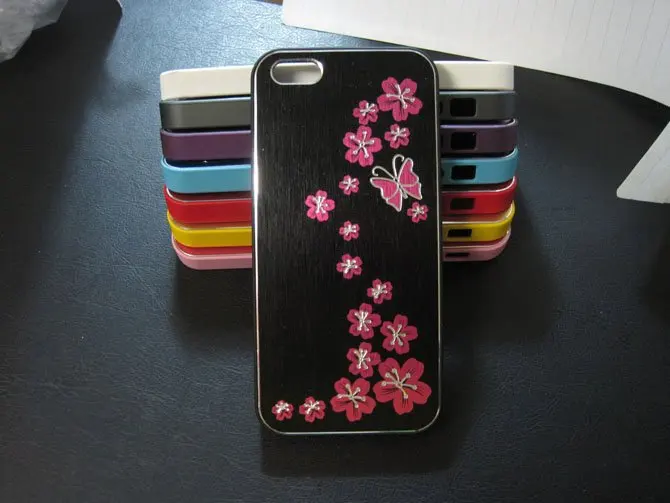 flower style Aluminum metal back Case For Iphone 5 Free DHL EMS Shipping 100pcs/lot |