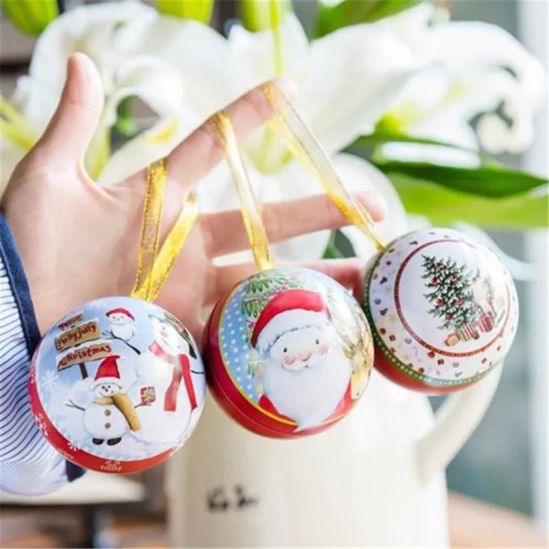 Сладкие подарочные коробки "Сладкие рождественские шары" с узором Санты, оленя и снеговика для упаковки конфет в домашнем стиле.