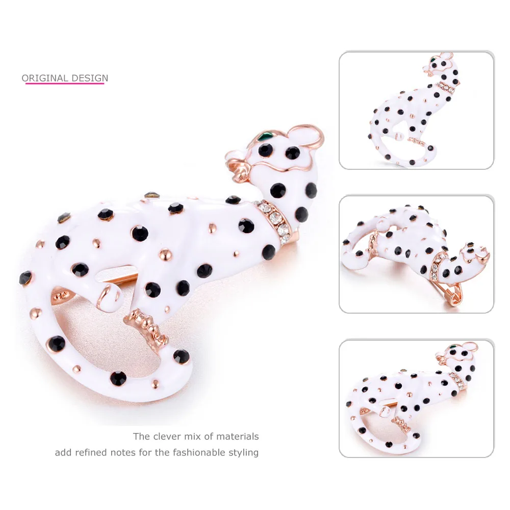 MloveAcc White Enamel Black Spots Leopard Brooches Women Men's Alloy Animal Brooch Pins Girls' Bag Broche Gifts | Украшения и