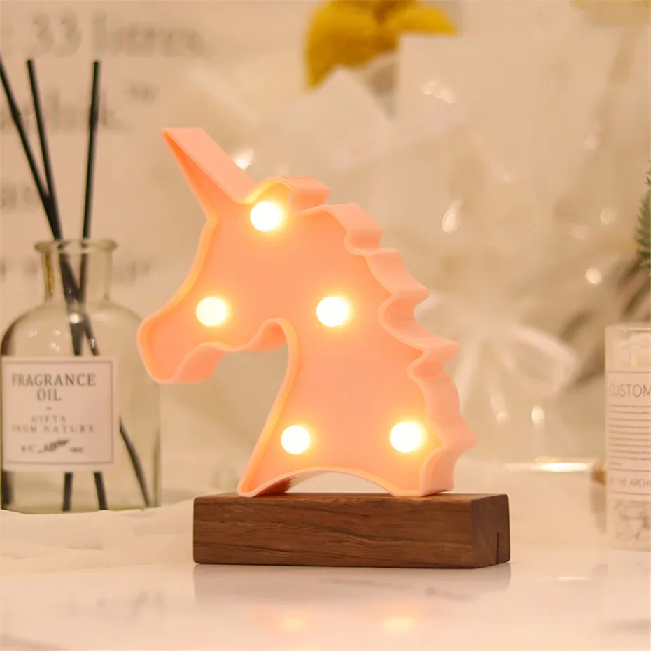Pink Unicorn Светодиодный ночник, Настольный светильник, Marquee, единорог, звезда, сердце, фламинго, ананас, Рождество, Кокосовая елка, домашние, вечерние, 3D, настольная лампа - Испускаемый цвет: Pink Unicorn