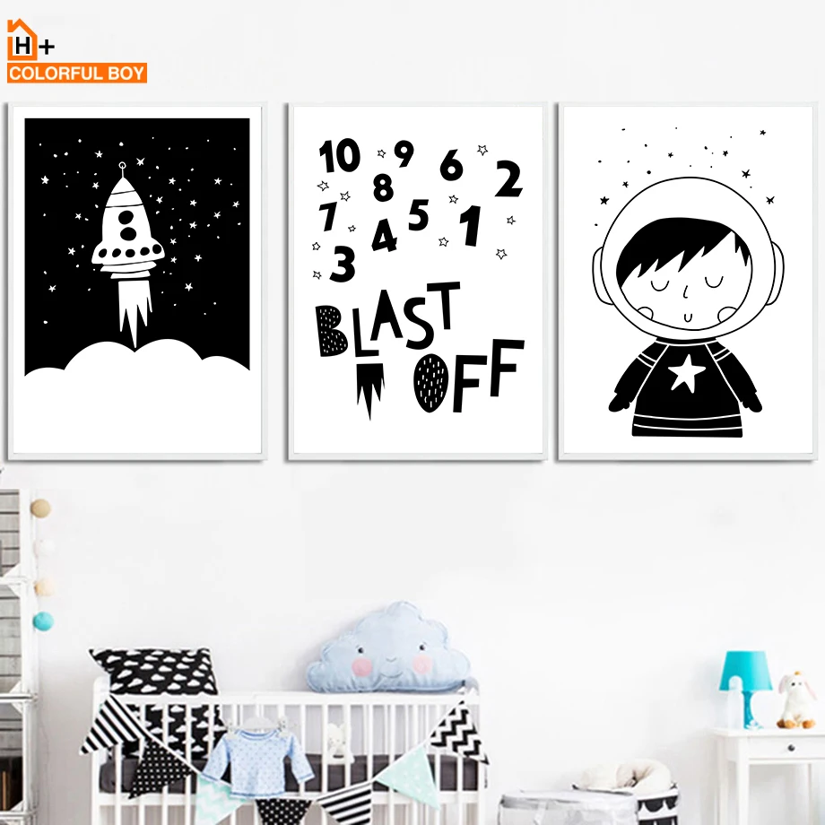 

Digital Space Astronaut Rocket Nursery Wall Art Canvas Painting Cartoon Nordic Posters Prints Wall Pictures Baby Kids Room Decor