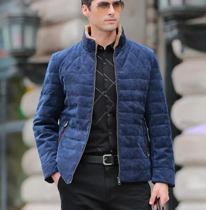 

M--3XL / Hot / Winter Men's New Fashion With Thick Lamb Fur Collar Corduroy Brief Paragraph Down Jacket