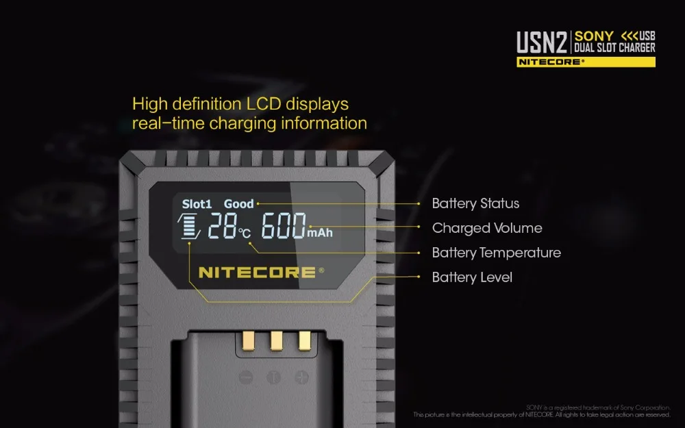 Горячая NITECORE USN2 цифровой двойной слот для путешествий зарядное устройство для камеры для sony NP-BX1 Батарея DSC-HX350 DSC-H400 DSC-HX400 DSC-RX100M5