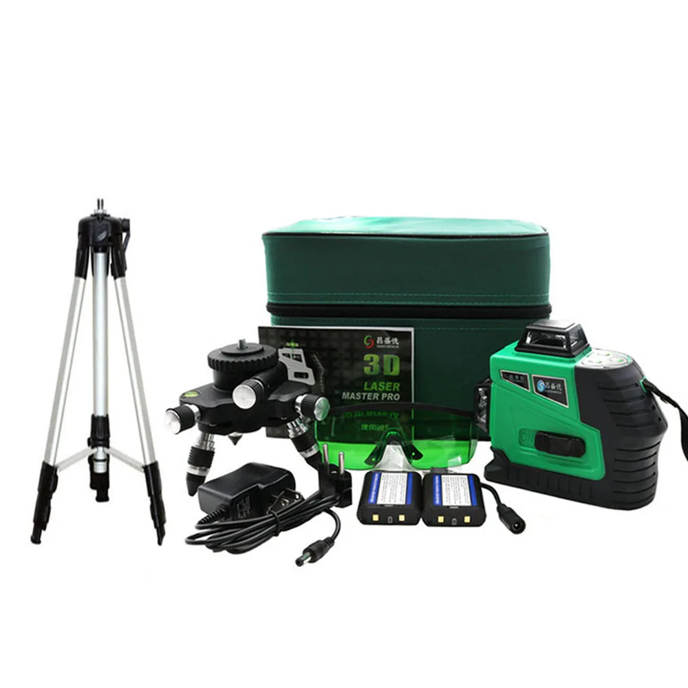 Green beam Tripod Зеленый 12 линии 3D лазерный нивелир 360 в вертикальном и горизонтальном положении лазерный нивелир саморегулирующаяся поперечная линия 3D зеленый лазерный уровень с на открытом воздухе - Цвет: Green beam Tripod