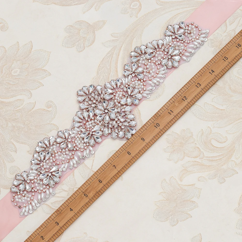 Yanstar жемчужный Свадебный ремень серебряные стразы ручной работы розовое золото