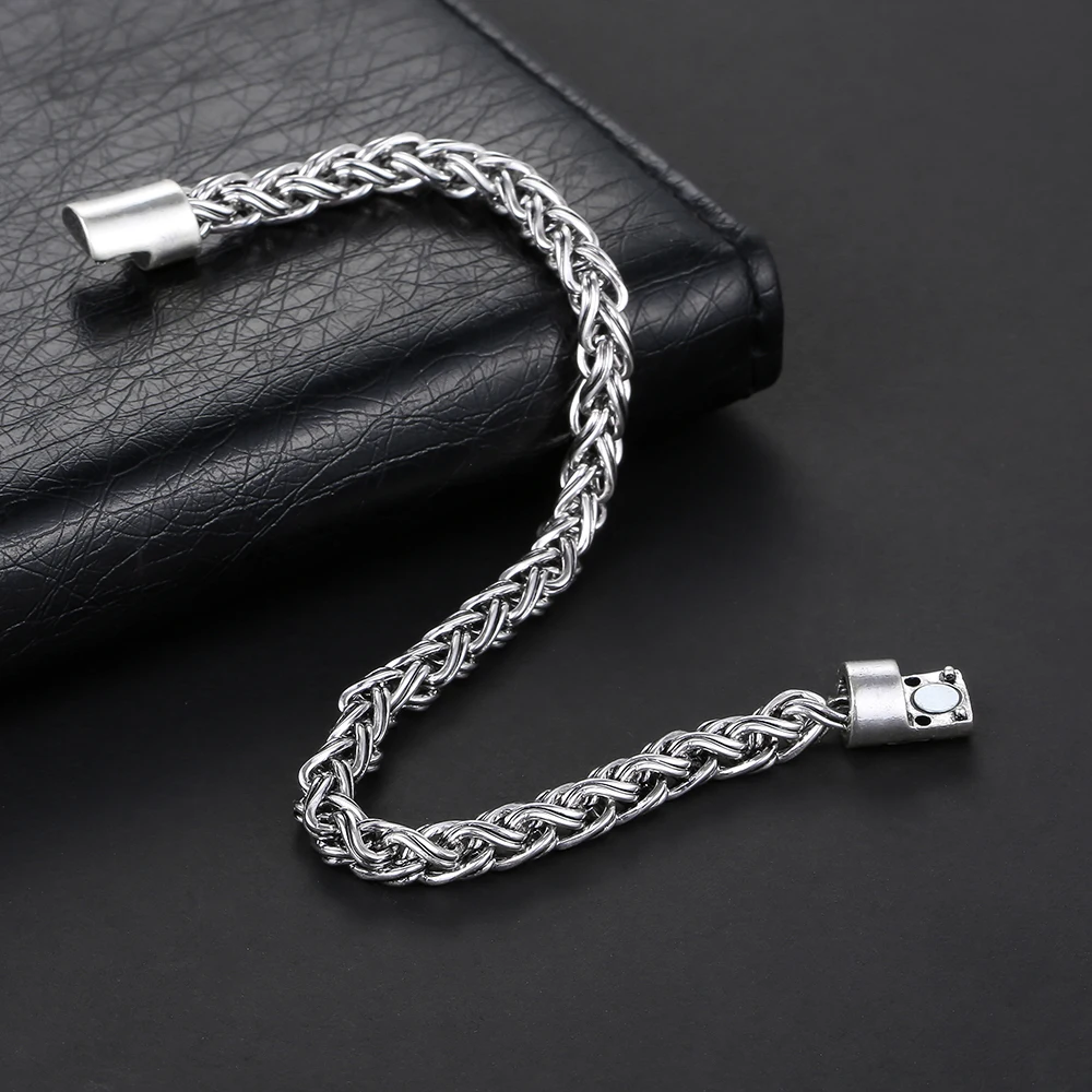 Мужской серебряный браслет Pulseira Masculina серебристый оттенок на цепочке подарочное
