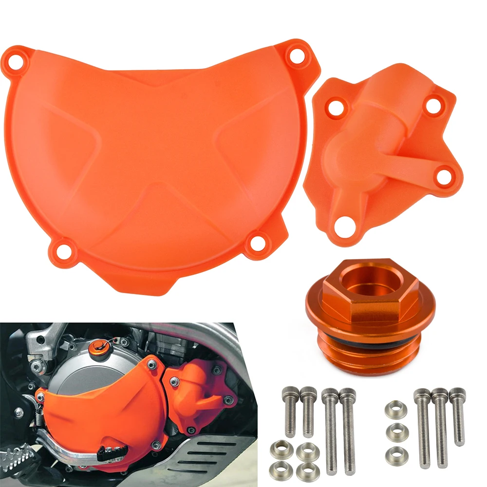 

Clutch Cover Water Pump Cover Protector Guard Oil Filler Plug Cap For KTM 250 350 SXF EXCF XCF XCFW Six Days Freeride 350 13-16