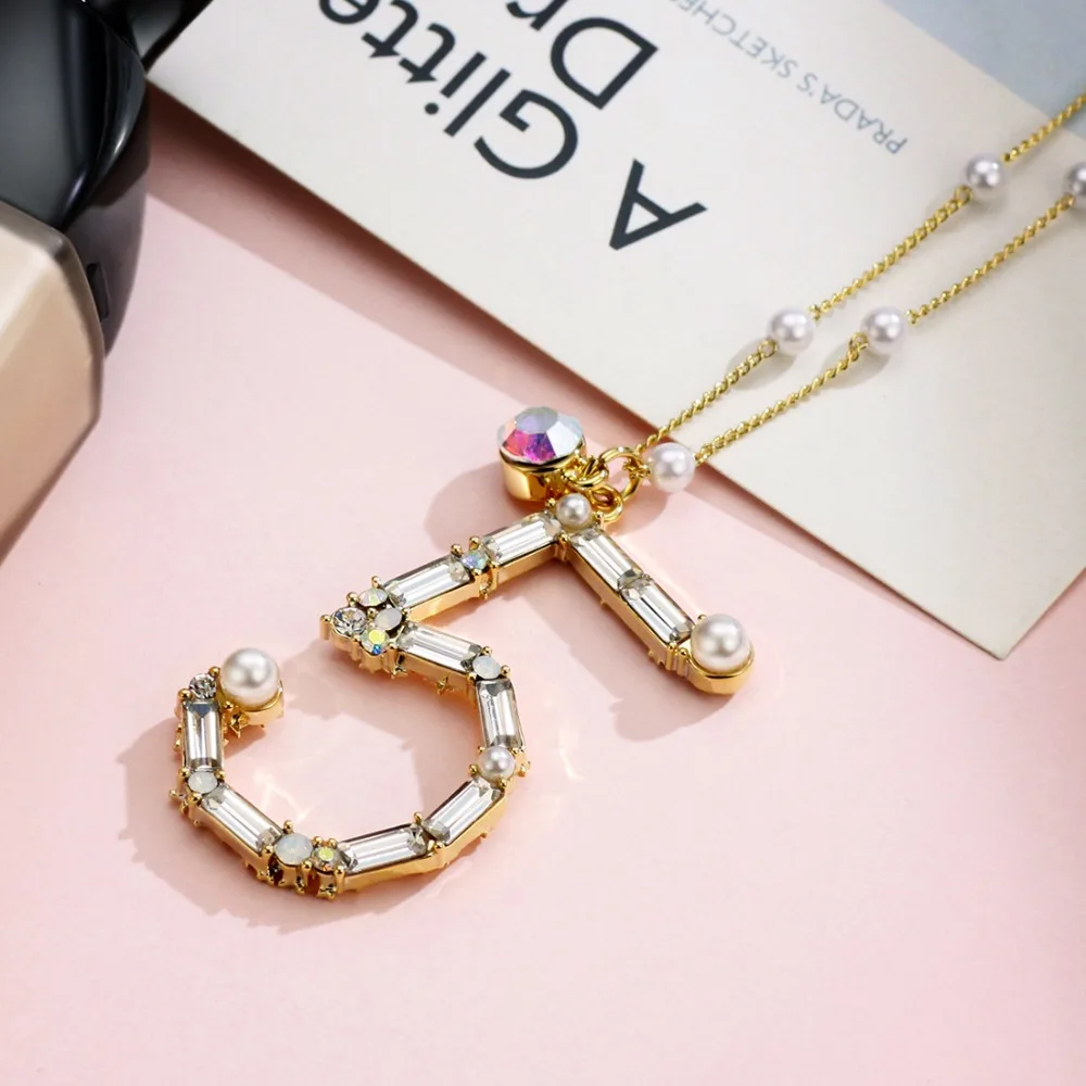 Ожерелье с искусственным жемчугом Neoglory длинная цепь-свитер и кристаллами из