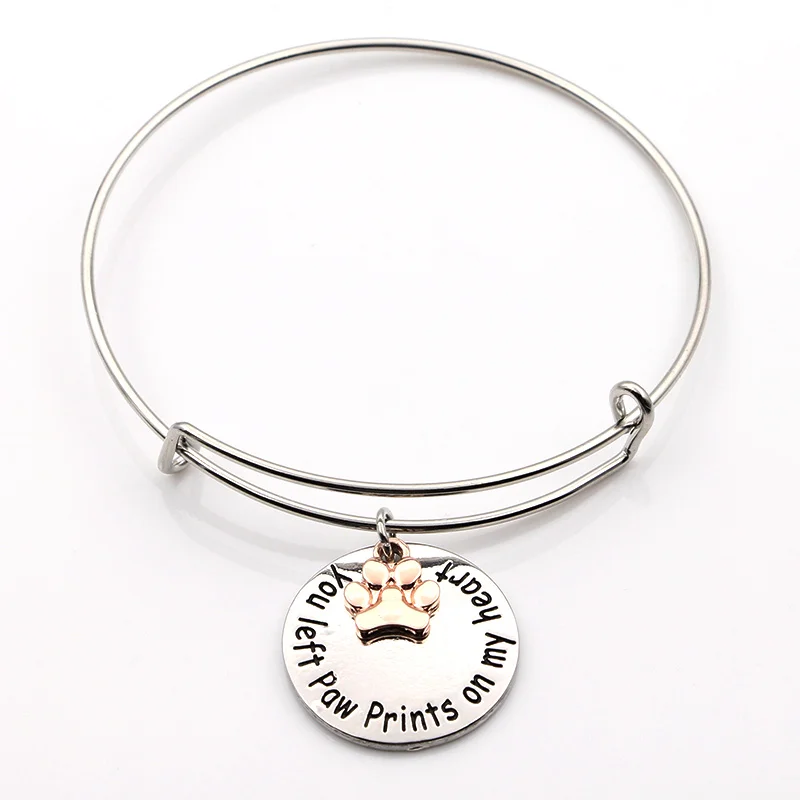 Винтаж Шарм DIY Браслеты Товары для собак отпечаток лапы Регулируемый Провода