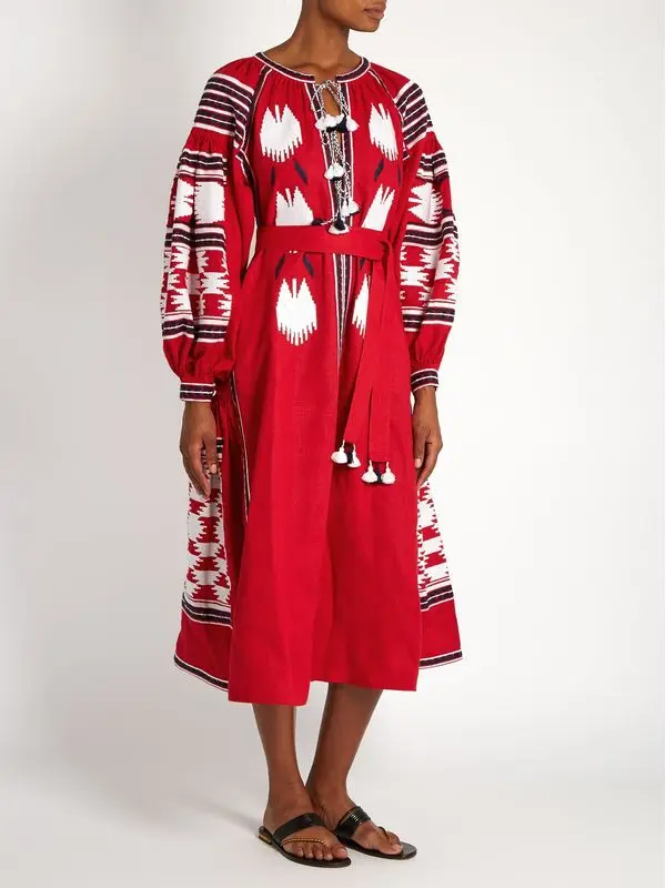 Женское богемное платье HAMALIEL подиумное этническое пляжное из хлопка и льна с