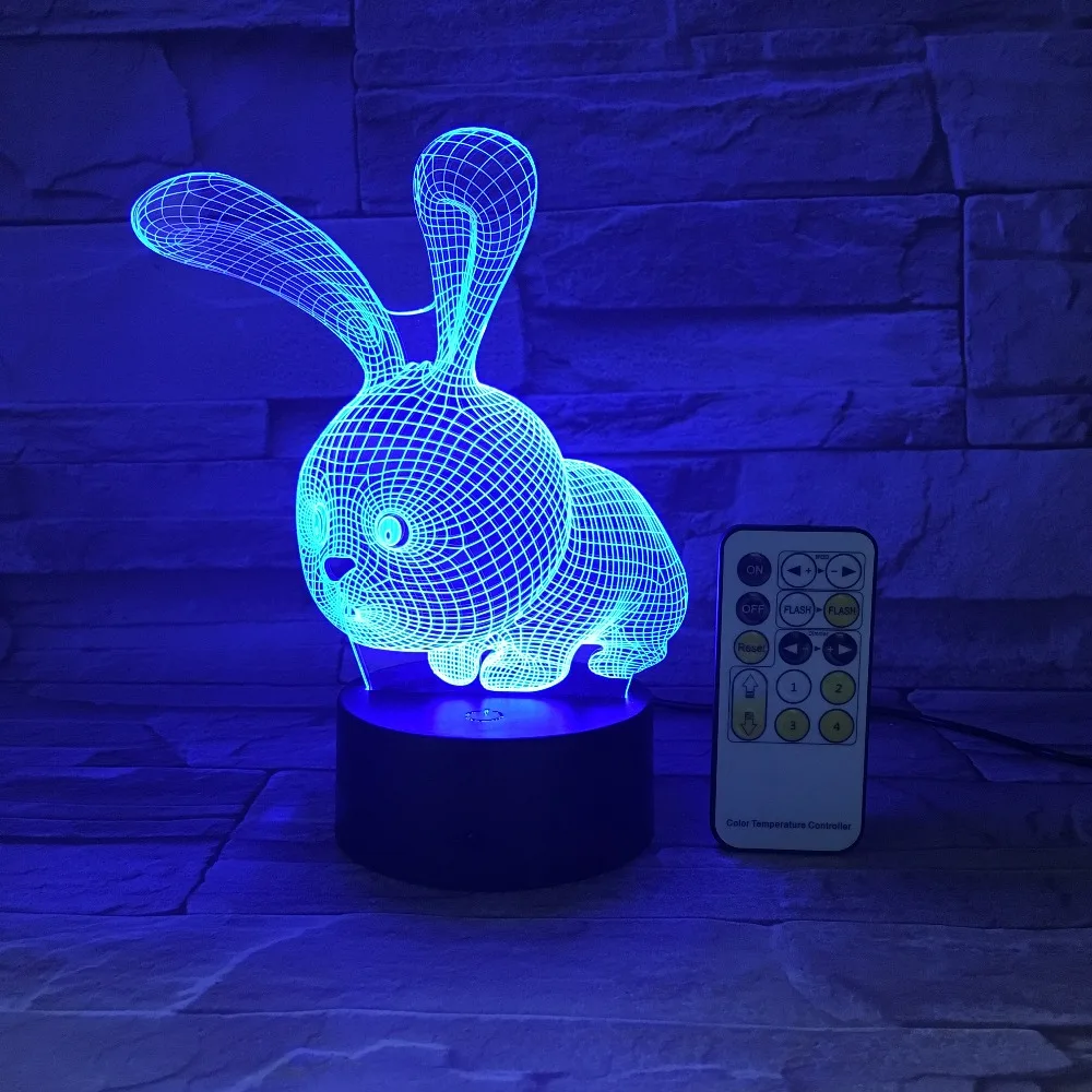 Cartoon Rabbit Bunny Nightlight 3D USB touch switch Remote Control Acrylic 7 Color Gradient Atmosphere Lamps Kids Gifts 3D-615 | Лампы и
