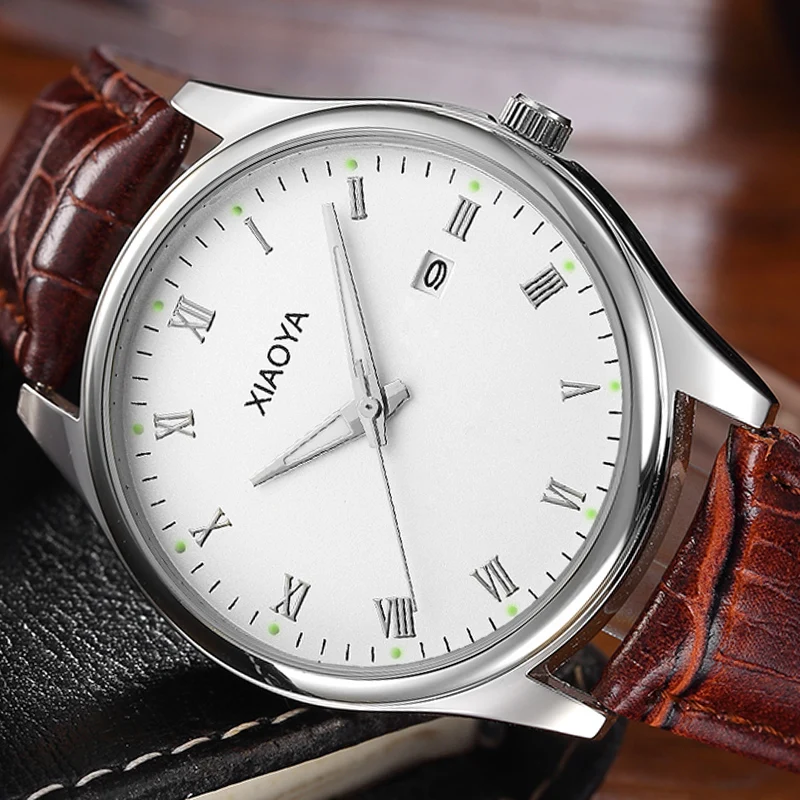 Watch male brief luminous ultra-thin casual genuine leather belt calendar quartz watch | Наручные часы