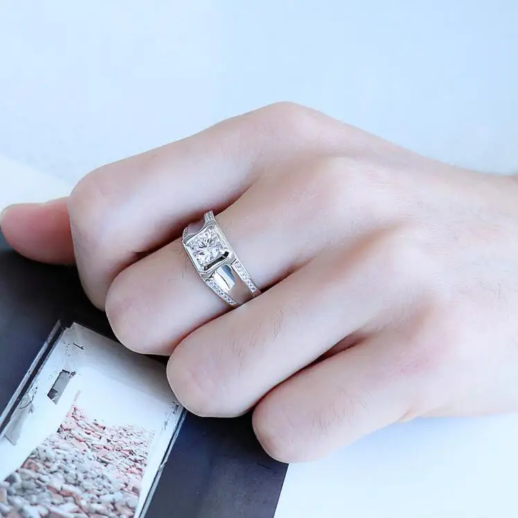 1ct классическое кольцо Пасьянс из стерлингового серебра 925 пробы мужское