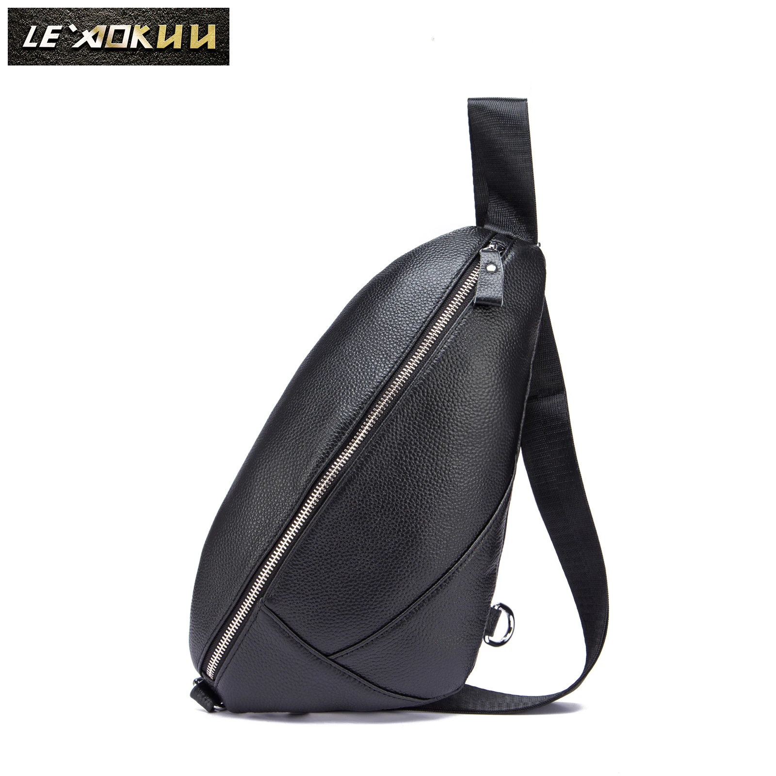 

Мужская кожаная повседневная треугольная нагрудная Сумка-слинг 7-дюймовый планшет дизайнерская сумка на одно плечо модная сумка через плеч...