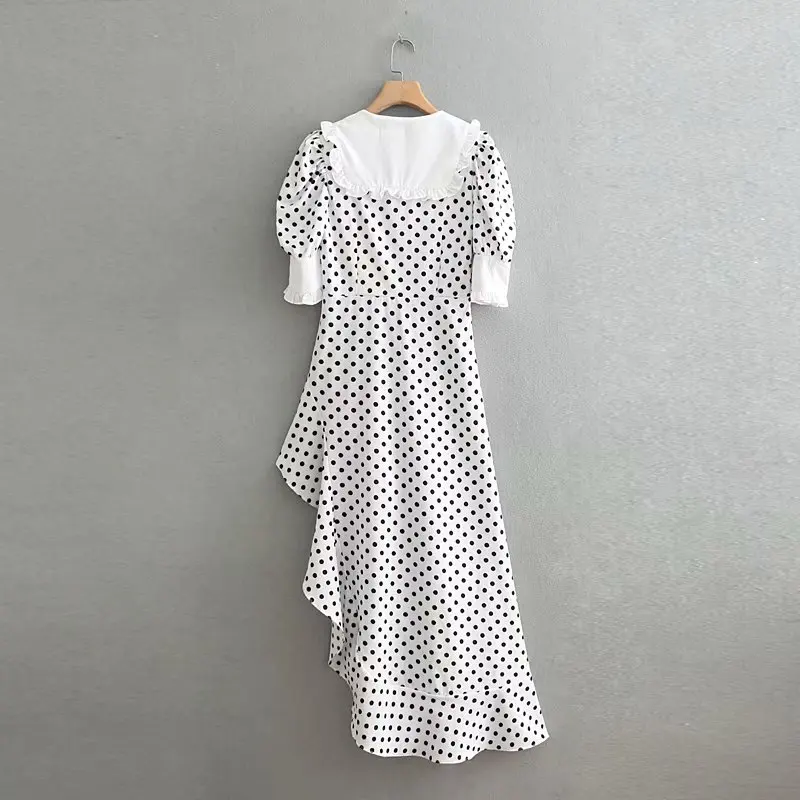 Женское винтажное платье в горошек с v образным вырезом необычное уличное