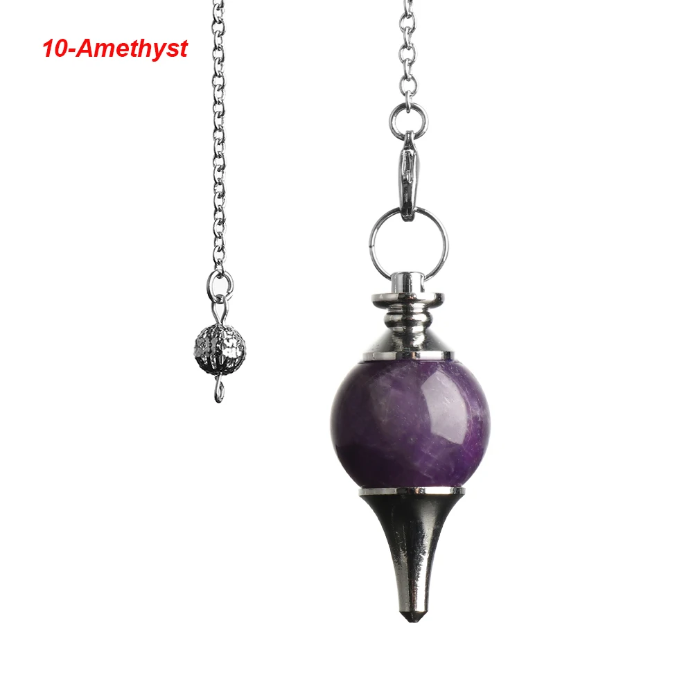 10-Amethyst Баланс рейки натуральный камень кристалл красный Агаты придающий маятник круговой конус Шарм кулон для мужчин женщин гадания - Окраска металла: 10-Amethyst