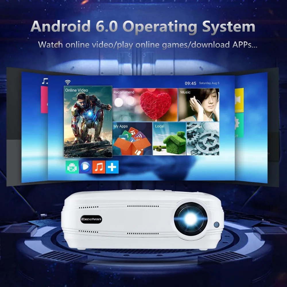Excelvan BL59 светодиодный проектор 3500 люмен Android 6,0 проектор встроенный wifi BT Поддержка 4K видео проектор Full HD 1080P светодиодный телевизор