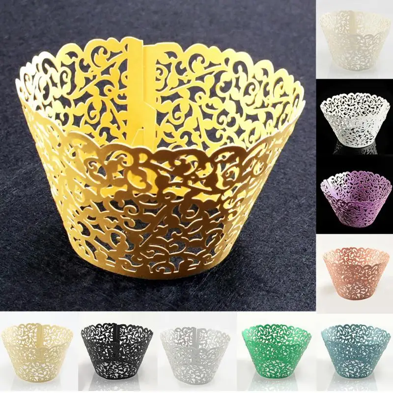 Винтажные Цветочные выдолбленные бумажные обертки для кексов обертывания Чехлы