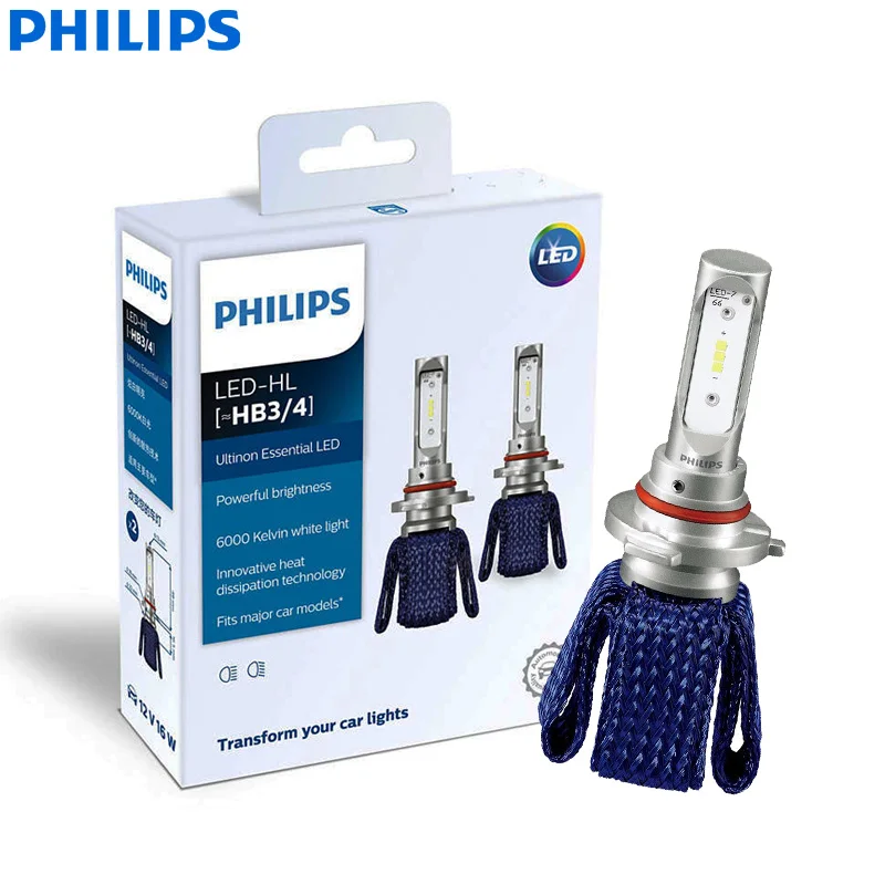 Philips Ultinon Эфирное светодиодный H4 H7 H8 H11 H16 HB3 HB4 H1R2 9003 9005 9006 9012 12V UEX2 6000 К авто фары Противотуманные огни(двойная