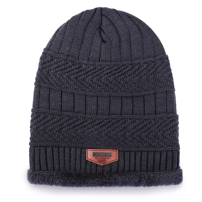 fashion Brand Solid Color Knit Beanies Hat Scarf Plus Velvet Winter Hat Man Woman Warm Thicken Hedging Cap Ski Soft Scarves