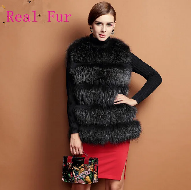 Женская зимняя куртка из натурального меха женский жилет енота Женский Длинный