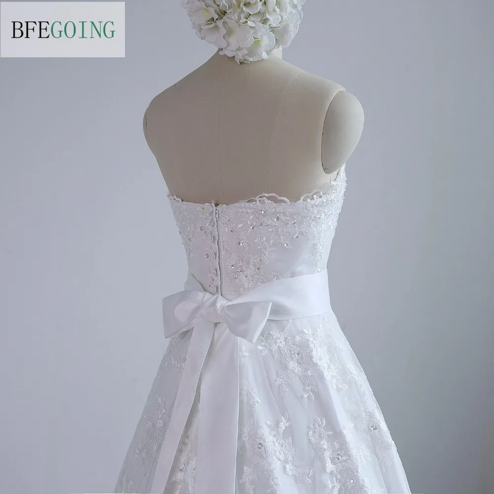 Лидер продаж белое кружевное свадебное платье А-силуэта съемный атласный пояс с