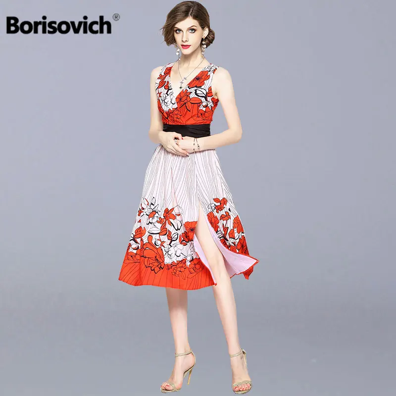 Женское платье с цветочным принтом Borisovich Элегантное повседневное v образным