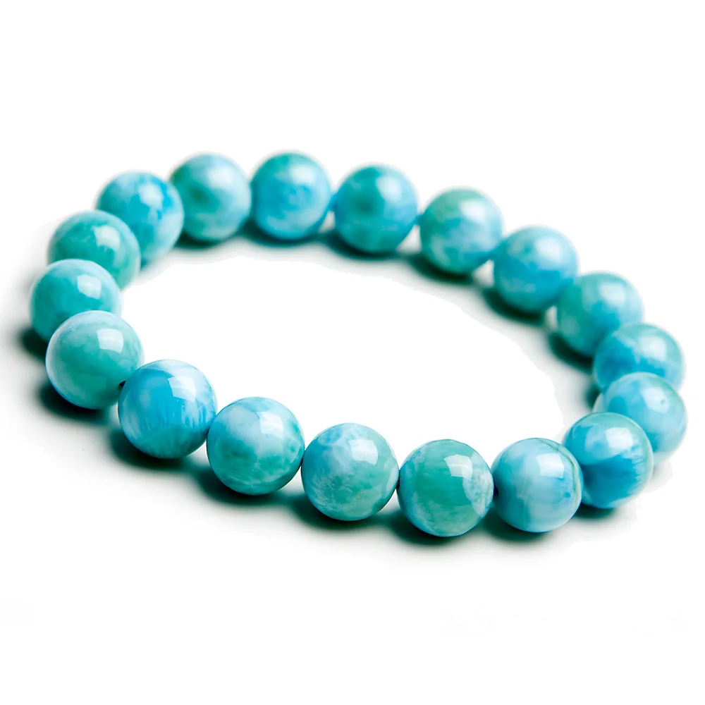 11mm Natural Larimar Blue Beads Bracelet From Dominica Gemstone Healing Stretch Water Pattern AAAAAA | Украшения и аксессуары