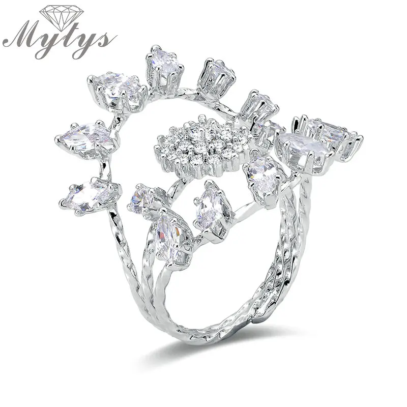 Модное Трендовое кольцо Mytys из белого золота с прозрачным кубическим цирконием