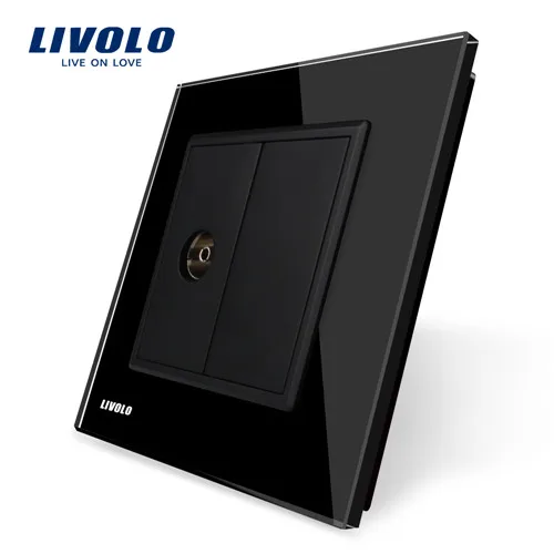 Black-No logo Livolo /розничная, 4 цвета, с украшением в виде кристаллов Стекло Панель, 1 Gang ТВ гнездо/выход VL-C791V-11/12/13/15, без переходник - Тип: Black-No logo