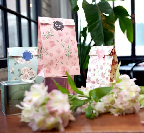 Винтажные Цветочные бумажные пакеты бесплатные наклейки для чайной вечеринки