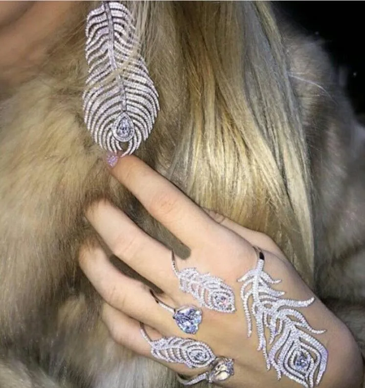 Женские сверкающие серьги в стиле барокко большие стразы виде листьев и перьев