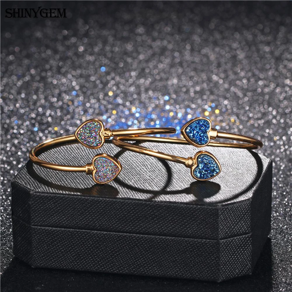 ShinyGem винтажные регулируемые браслеты из натурального камня Открытый браслет на