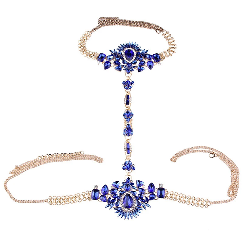 Пикантные Украшенные стразами Gem Подвеска жгута цепь тело колье Цепочки и