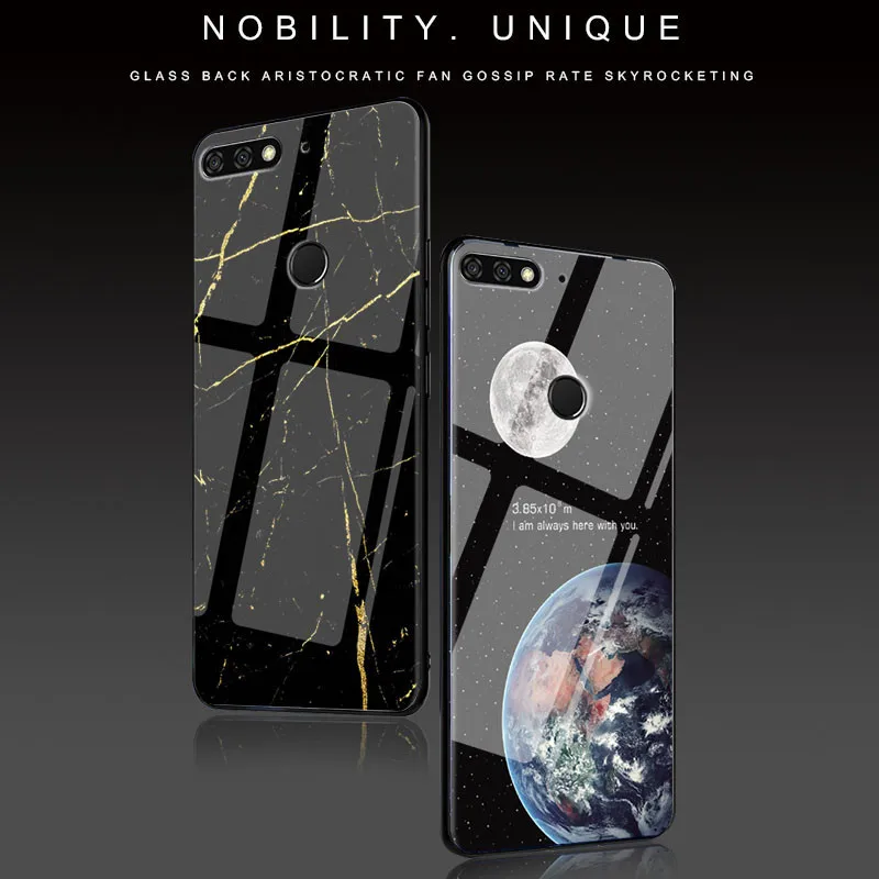 Fashion Tempered Glass Case For Huawei Honor 7X Luxury Star Space Cover Soft Edge Phone Cases for 7A Pro Capa |