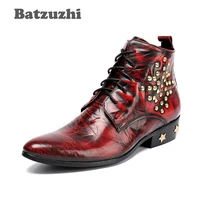 batzuzhi winter men boots fashion pointed wine red leather boots men heels with stars zapatos hombre party boot men eu38 46