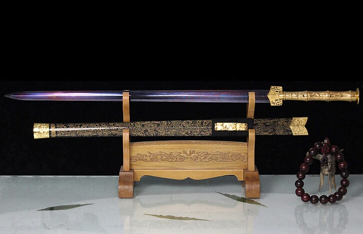 Красивый LongQuan HanJian меч катана заостренная металлическая ручка с золотым