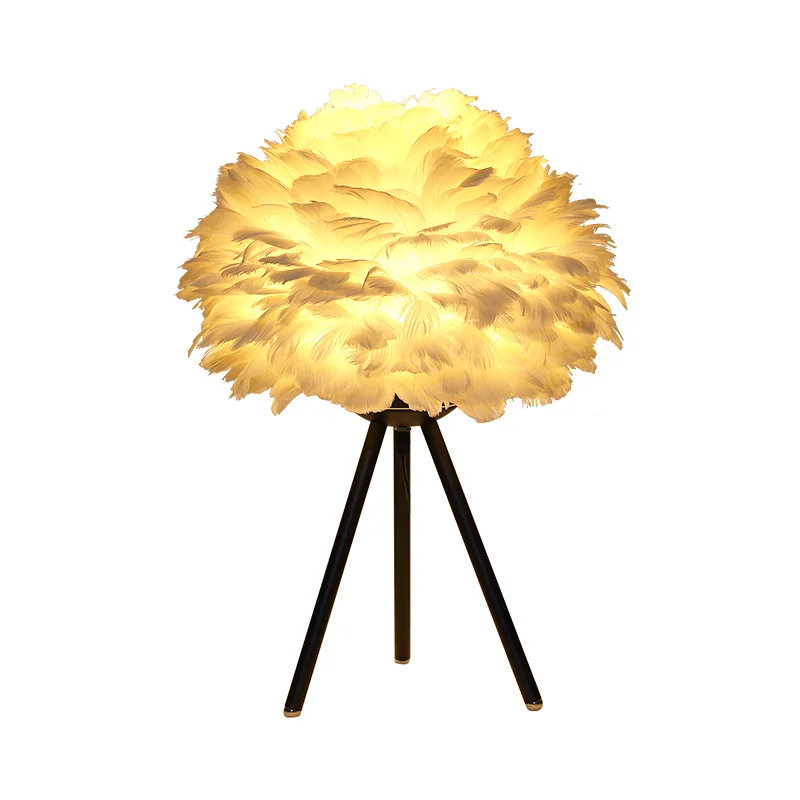 Decorative feather table lamp bedroom wedding room bedside European minimalist modern creative romantic lamps | Освещение