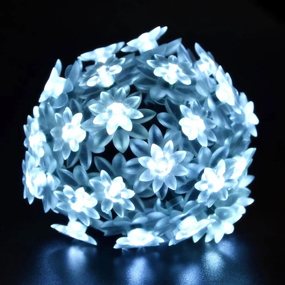 Деревянный двойной цветок лотоса солнечный светильник ing String 20-50LED водонепроницаемый Сказочный светильник для наружного украшения Рождественская вечеринка Свадьба
