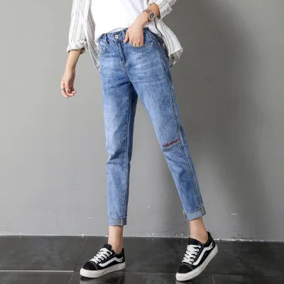 Light Blue Зимние джинсы для женщин в стиле бойфренд одноцветные потертые с высокой талией джинсы женские Стретч обтягивающие джинсы для женщин карандаш размера плюс джинсы для мам - Цвет: Light Blue