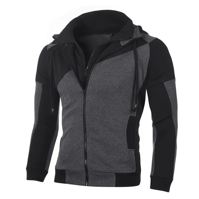 Spring Fall Male Cardigan Hoodies Coat Long Sleeve Hooded Sweatshirt Patchwork Double Zipper Jacket Men Sportwear Outwear MY110 | Мужская