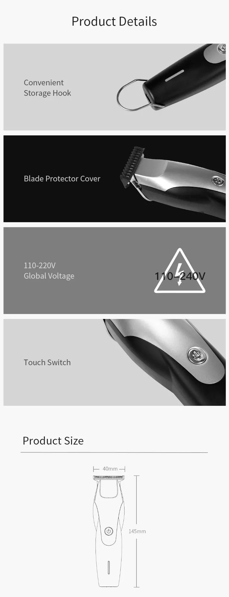XIAOMI ENCHEN Hummingbird электрическая машинка для стрижки волос 10 Вт usb зарядка 110-240 в низкий уровень шума триммер для волос с 3 расческами для мужчин